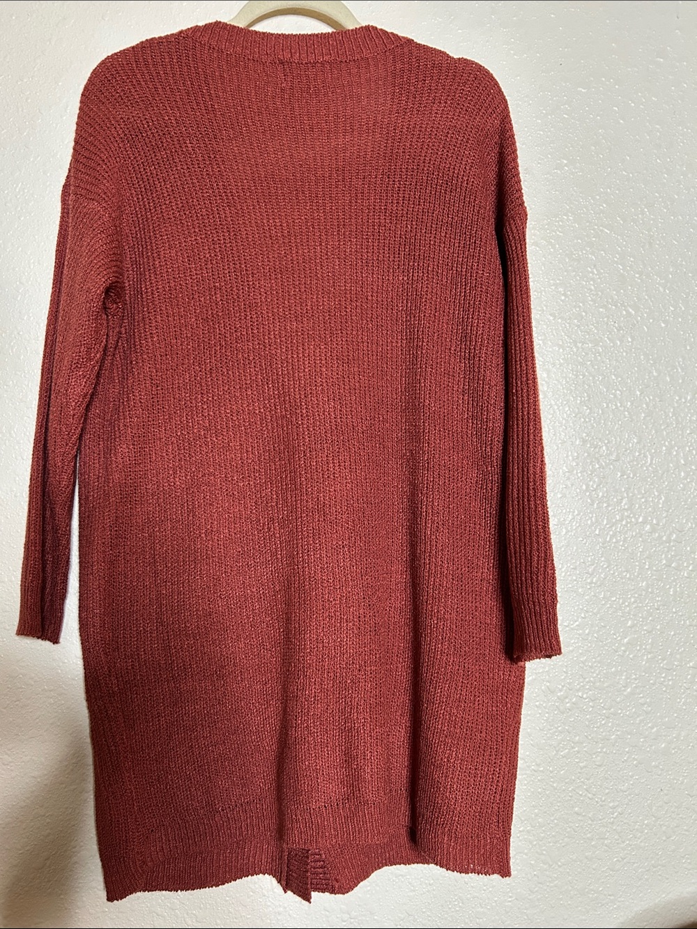 Dreamers Rust-Red Long Ribbed Button Cardigan - Picture 2 of 2
